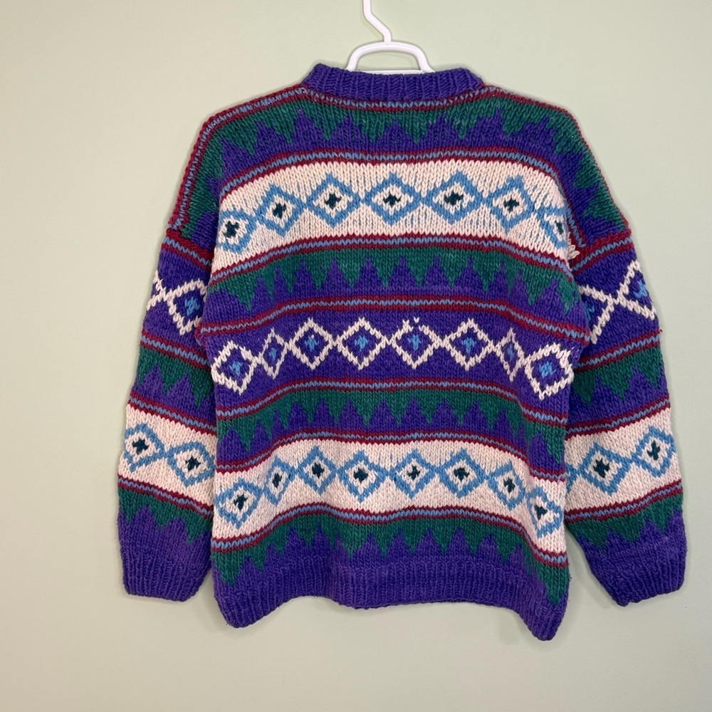 Vintage Fair Isle Chunky Knit Sweater Purple Geometric Ski handmade unisex L- XL - Picture 4 of 8